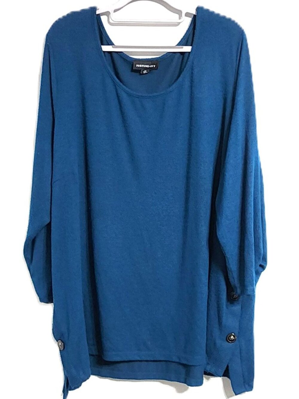 Fortune + Ivy Women’s 3X Teal Blue Ruched Sleeve Button Side Tunic Top